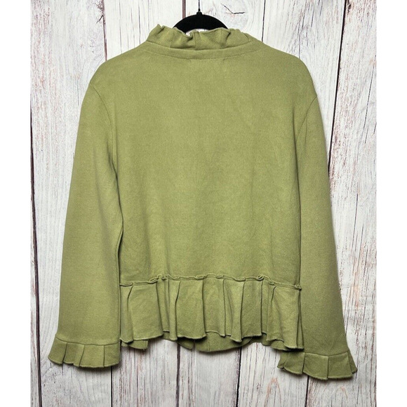 Willow Women’s Vintage Sweater Ruffle Trims Pearlescent Buttons Green Size: L - Picture 4 of 7